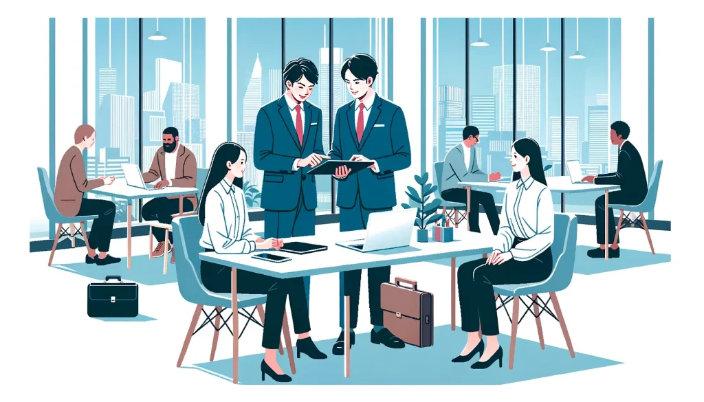 男性が「ざっくり」という言葉の使い方を女性に解説している