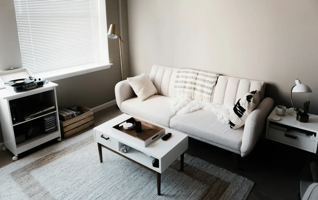 Image of a stylish, modern lounge in a Social Apartment, emphasizing the communal space.
