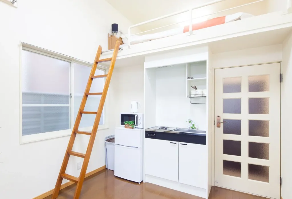 Image of a typical Japanese apartment building, illustrating its compact nature.