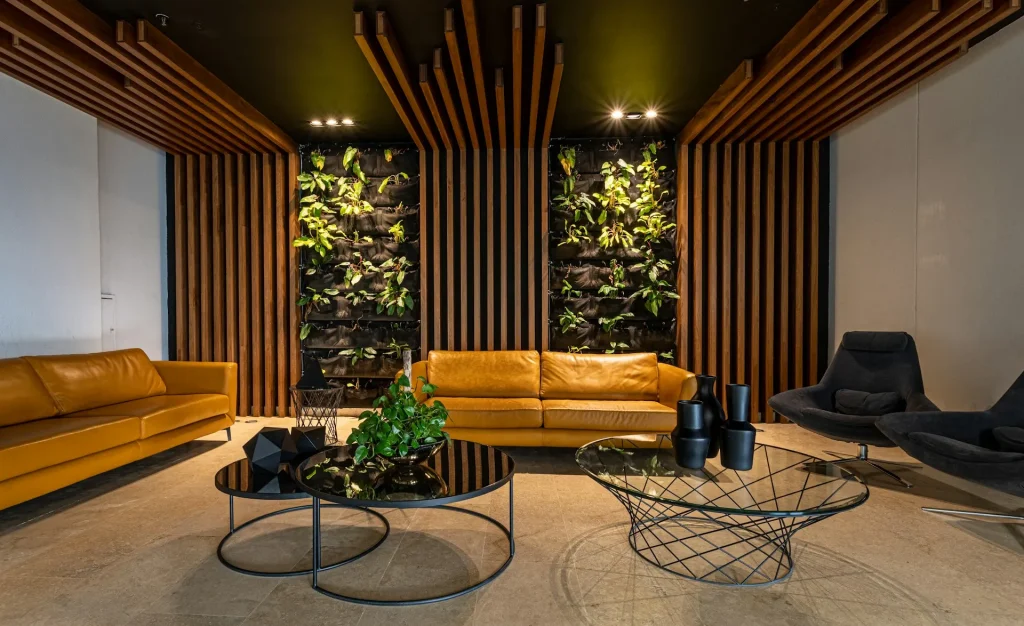 Image of a social apartment common area with diverse people gathering, symbolizing international exchange.