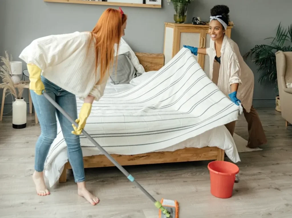 Image of a house cleaner at work, symbolizing English-speaking services.