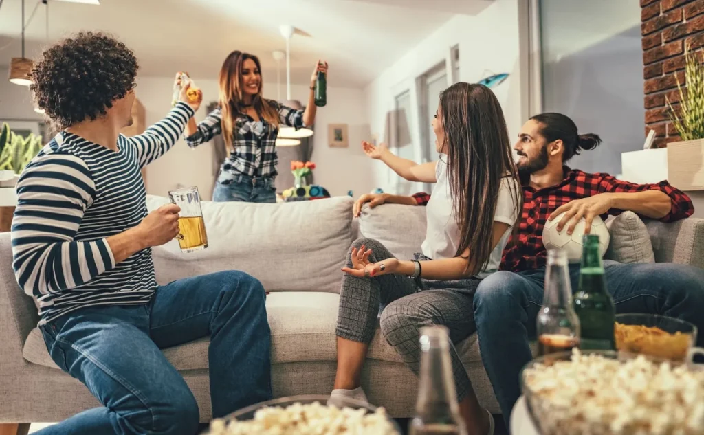 Image illustrating the social benefits of share house living, with diverse individuals interacting.