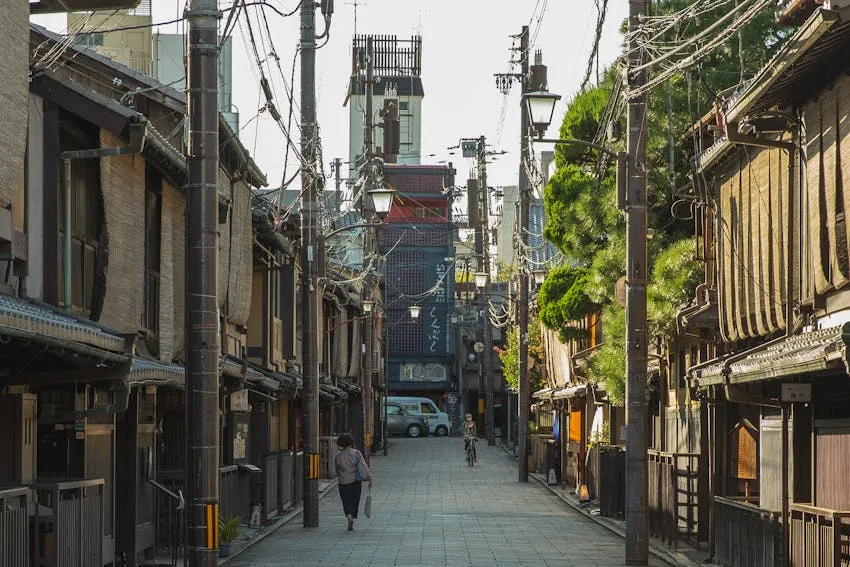 Image of five distinct Japanese language schools in Kyoto, each with a unique visual identity.