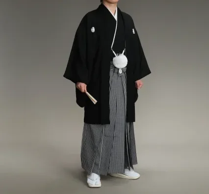 Image of a man wearing Montsuki Haori Hakama, the most formal kimono attire for men.
